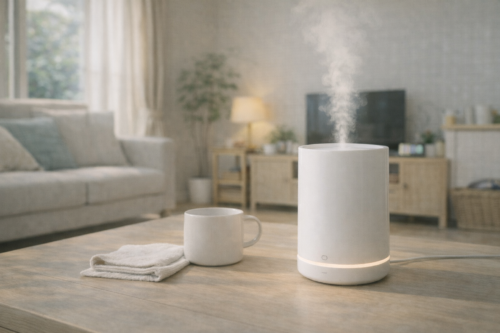 デスクの上で使用されている卓上加湿器
