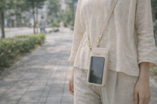 首から下げて使用できるスマホショルダー
